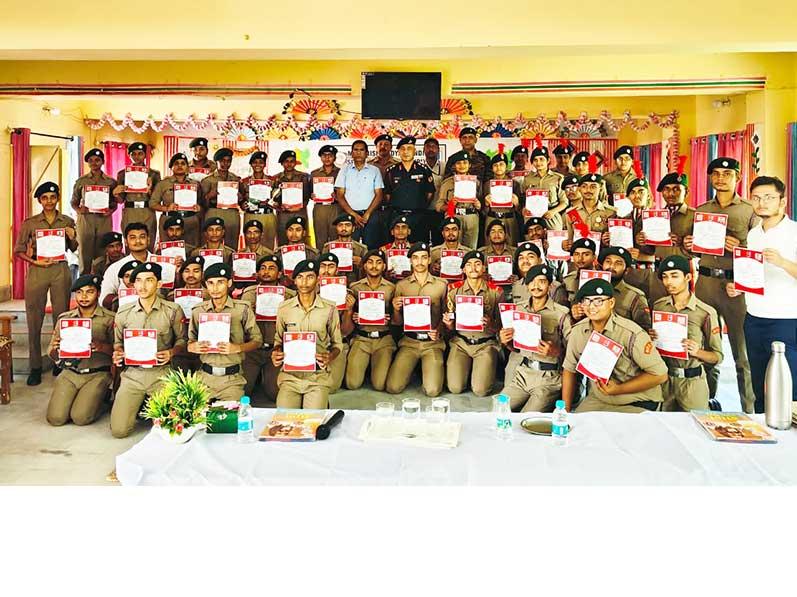 A photograph of Certificates of NCC 'A' & 'B' distribution organized at Maharishi Vidya Mandir Fatehpur.