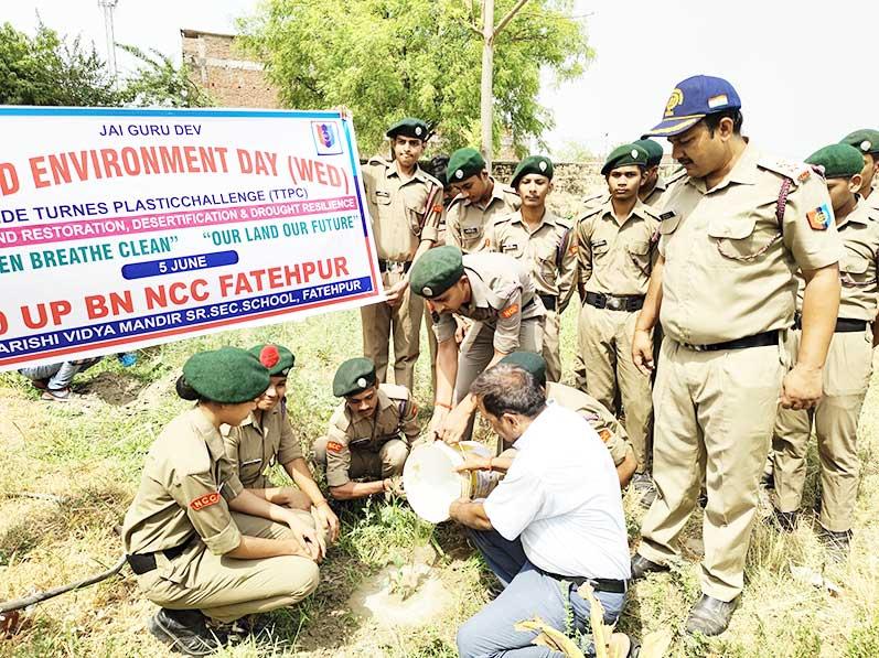 MVM Fatehpur: On the occassion of World Environment Day, NCC Cadets of Maharishi Vidya Mandir Fatehpur organized an awareness workshop and participated on a plantation drive.